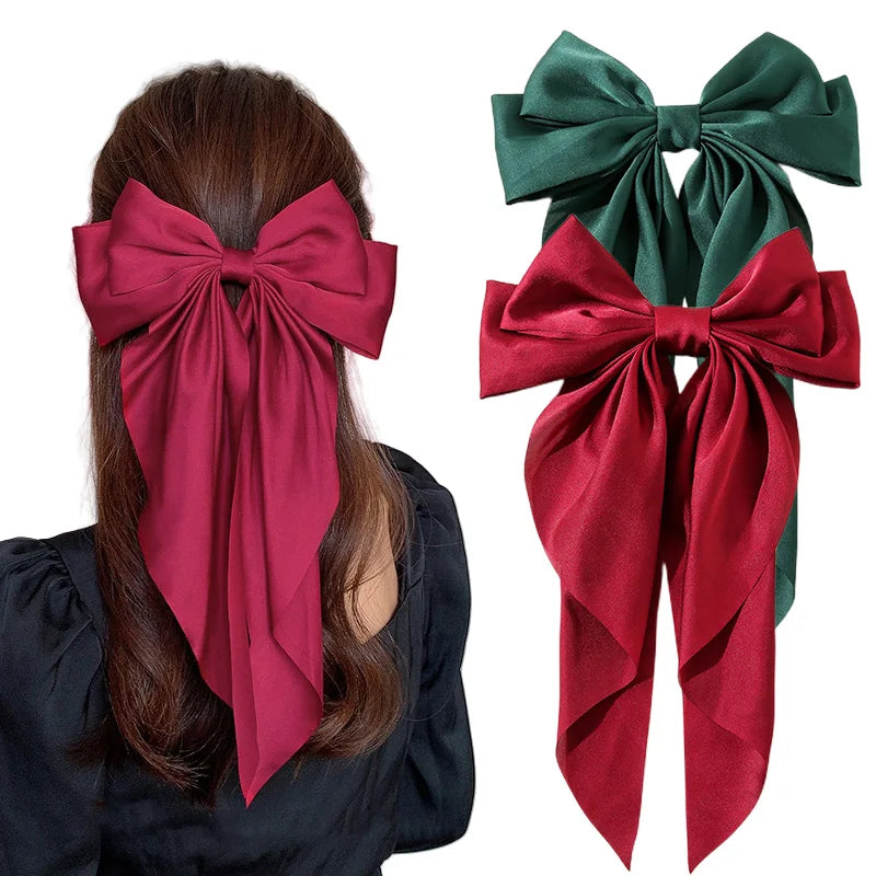 Korean Satin Bow Hair Clip – Large Ribbon Hair Accessory