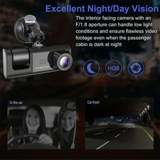 Dash Cam W/ IR Night Vision Loop Recording & 2" IPS Screen 1080P 3 Camera , DVR recorder, video recorder, Vehicle DVR