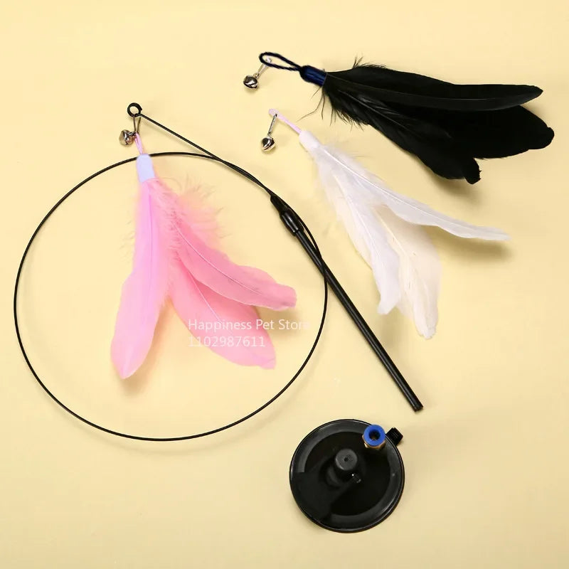 Cat Teaser Stick – Suction Cup Toy with Bell & Feather