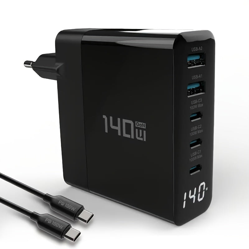 140W 5-Port GaN USB-C Fast Charger with Display