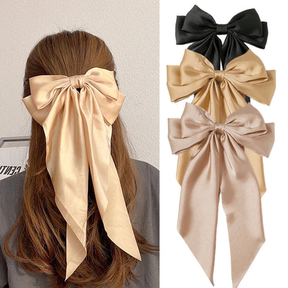 Korean Satin Bow Hair Clip – Large Ribbon Hair Accessory