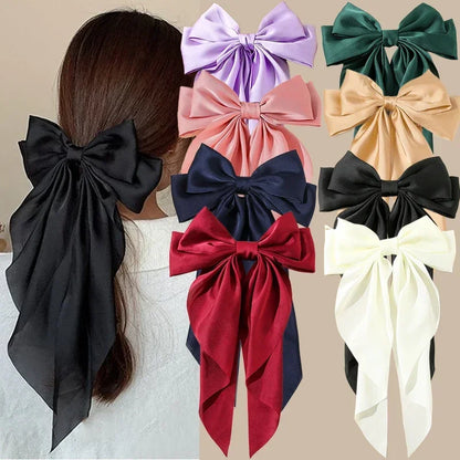 Korean Satin Bow Hair Clip – Large Ribbon Hair Accessory