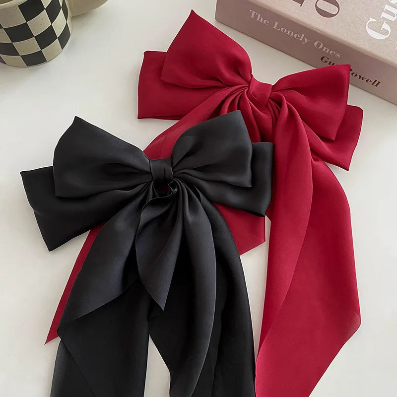 Korean Satin Bow Hair Clip – Large Ribbon Hair Accessory