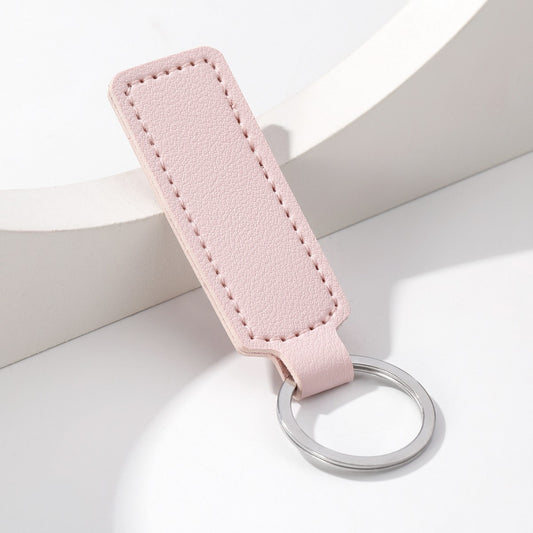 Simple PU Leather Business Keychain – European Style Coffee, Red & Pink Leather Strap Key Ring Gift