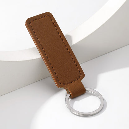Simple PU Leather Business Keychain – European Style Coffee, Red & Pink Leather Strap Key Ring Gift