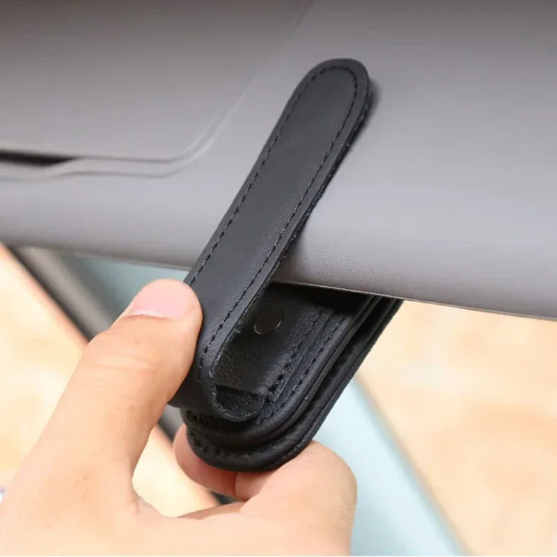 Magnetic Leather Car Sunglasses Holder – Sun Visor Clip