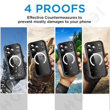 IP68 Waterproof Magnetic Case for iPhone 17/16/15/14/13 Pro Max