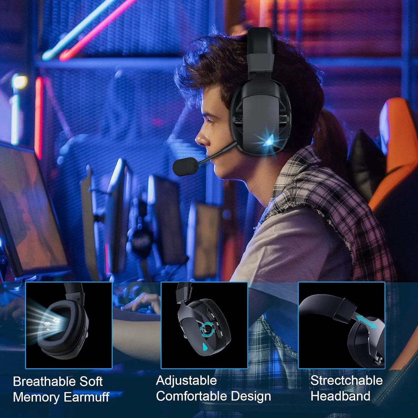 Acinaci Wireless Gaming Headset Bluetooth 2.4GHz with Microphone
