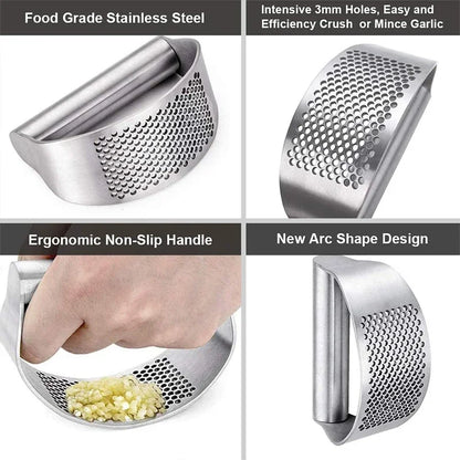 : Stainless Steel Garlic Press – Manual Garlic & Ginger Crusher**