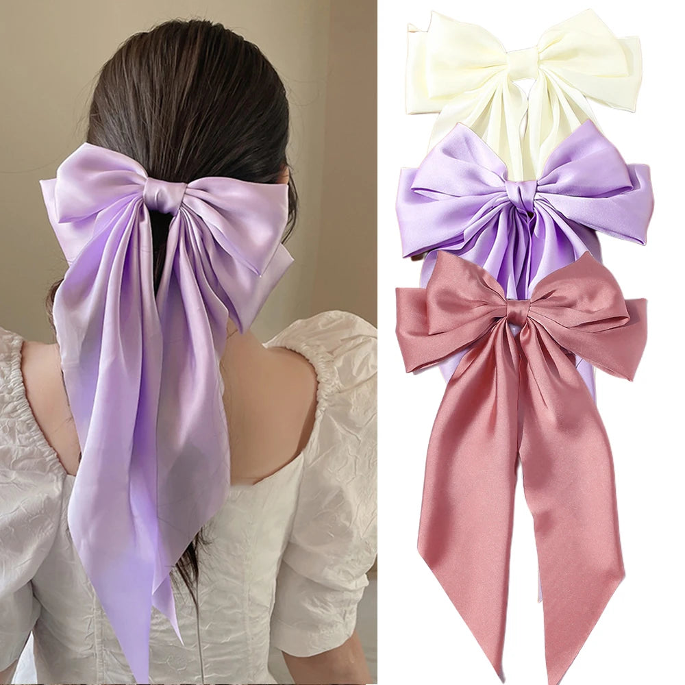 Korean Satin Bow Hair Clip – Large Ribbon Hair Accessory