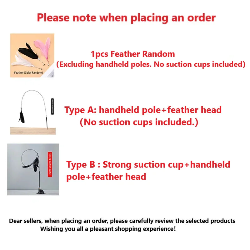 Cat Teaser Stick – Suction Cup Toy with Bell & Feather