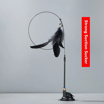 Cat Teaser Stick – Suction Cup Toy with Bell & Feather