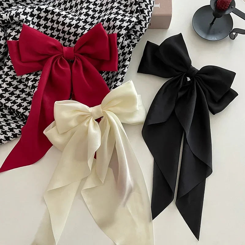 Korean Satin Bow Hair Clip – Large Ribbon Hair Accessory