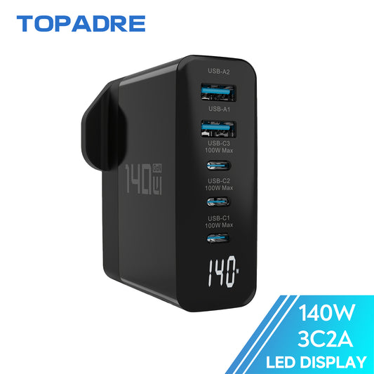 140W 5-Port GaN USB-C Fast Charger with Display