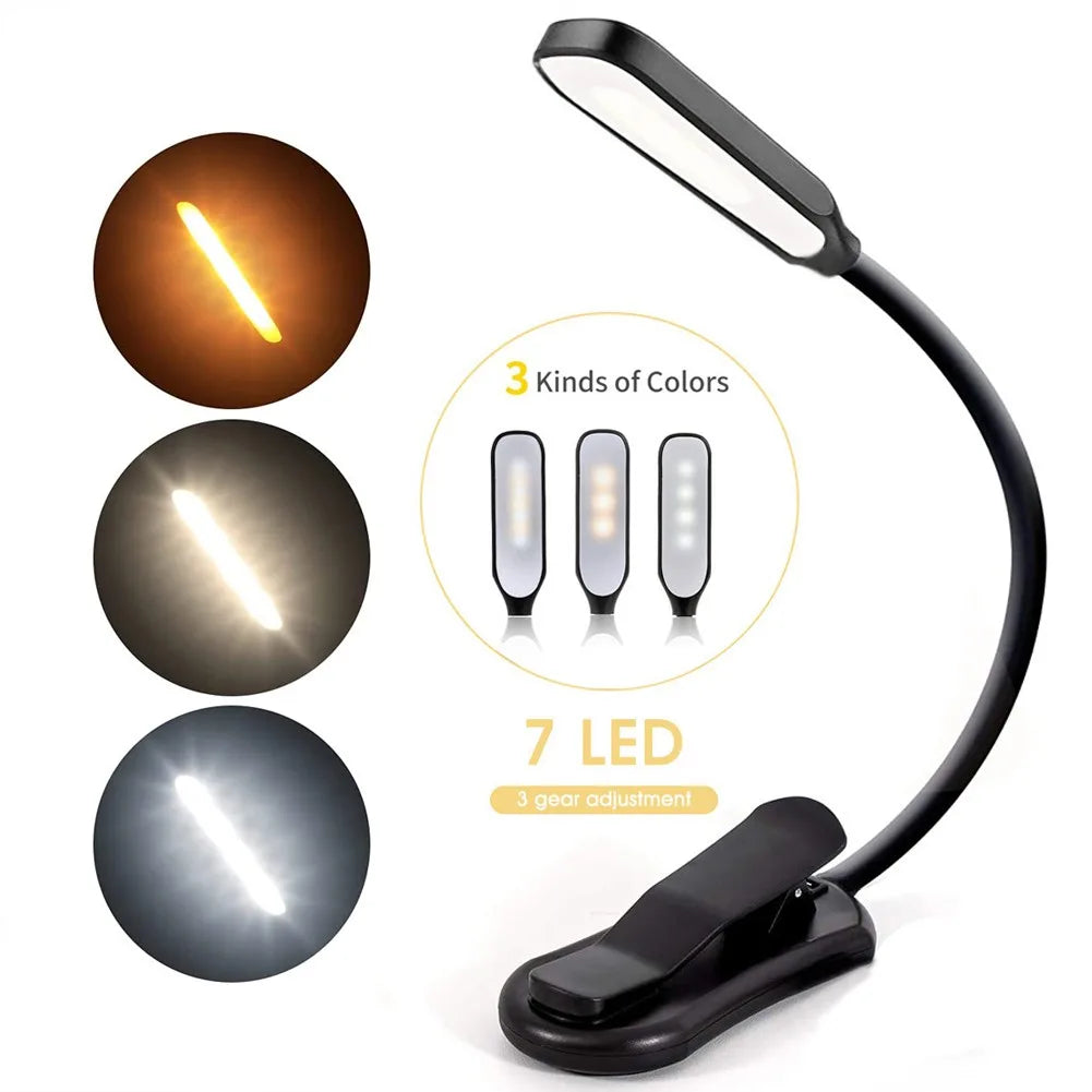 7-LED USB Rechargeable Book Light – Flexible Clip Reading Lamp