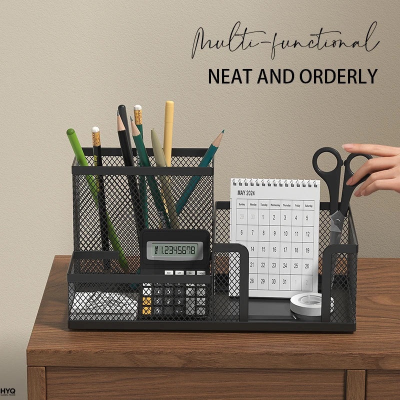 Mesh Desk Organizer – 3-Compartment Storage Caddy