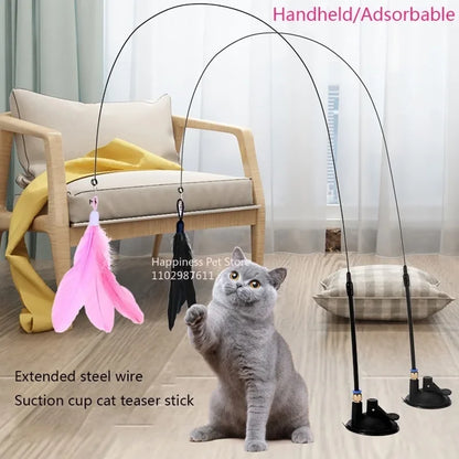 Cat Teaser Stick – Suction Cup Toy with Bell & Feather