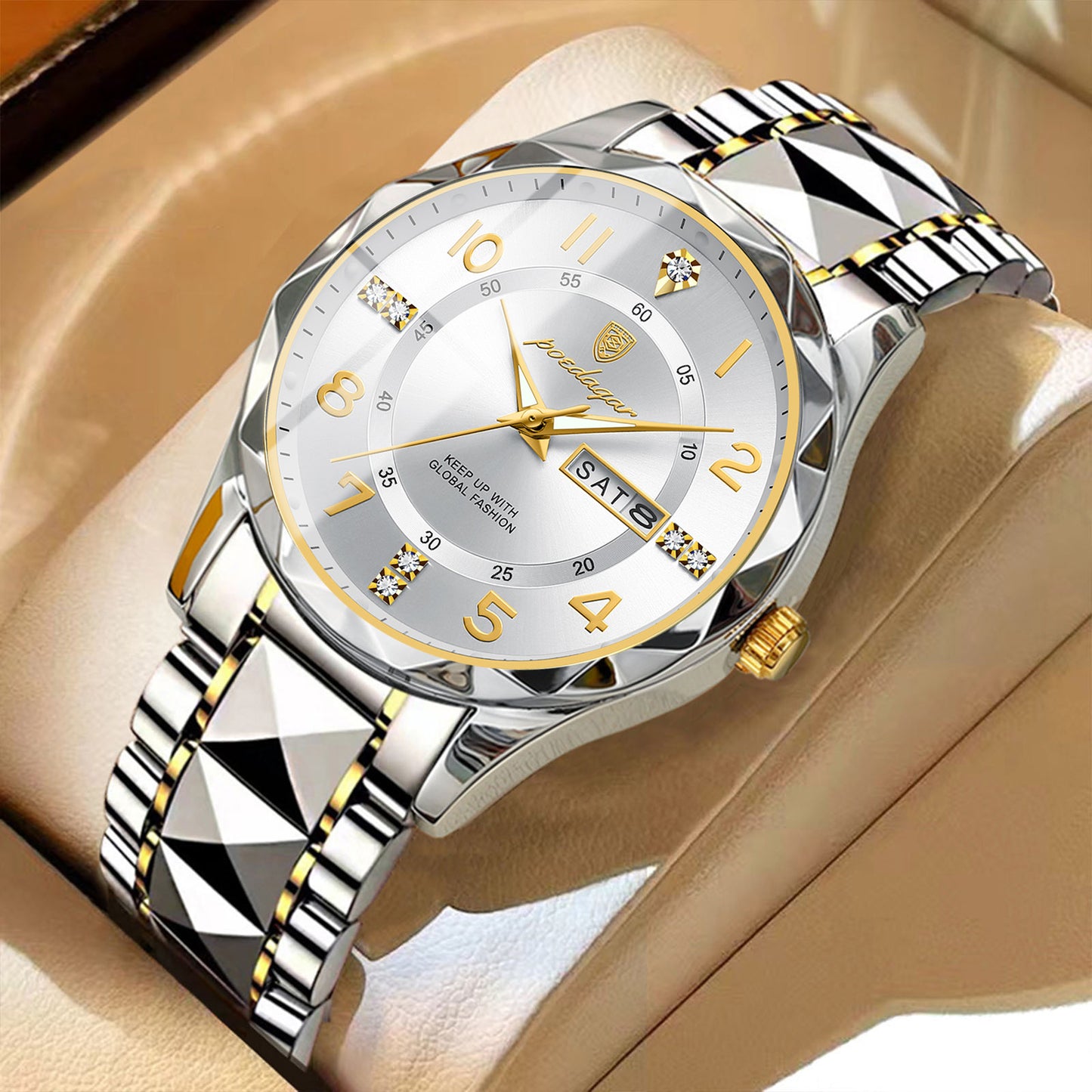 POEDAGAR Men's Stainless Steel Quartz Watch
