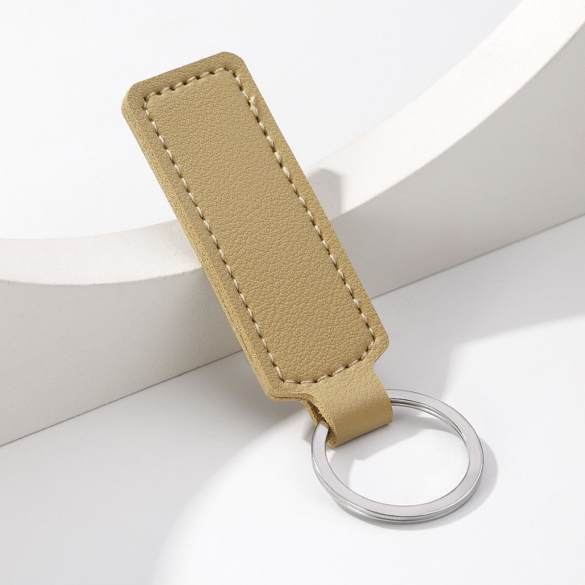 Simple PU Leather Business Keychain – European Style Coffee, Red & Pink Leather Strap Key Ring Gift