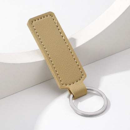 Simple PU Leather Business Keychain – European Style Coffee, Red & Pink Leather Strap Key Ring Gift