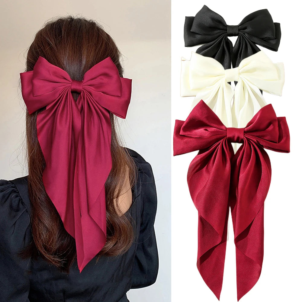 Korean Satin Bow Hair Clip – Large Ribbon Hair Accessory