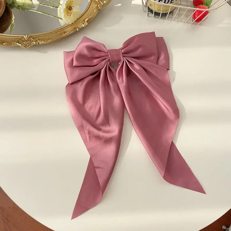 Korean Satin Bow Hair Clip – Large Ribbon Hair Accessory