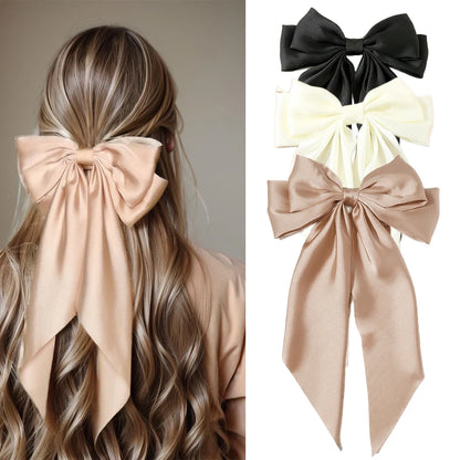 Korean Satin Bow Hair Clip – Large Ribbon Hair Accessory