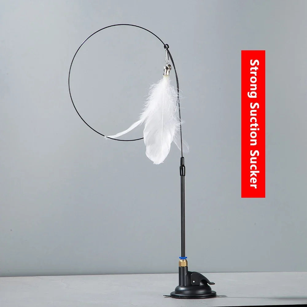 Cat Teaser Stick – Suction Cup Toy with Bell & Feather