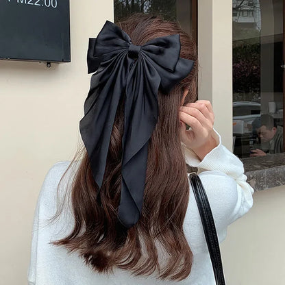 Korean Satin Bow Hair Clip – Large Ribbon Hair Accessory