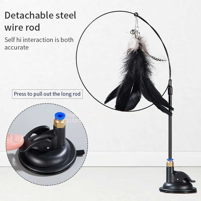 Cat Teaser Stick – Suction Cup Toy with Bell & Feather