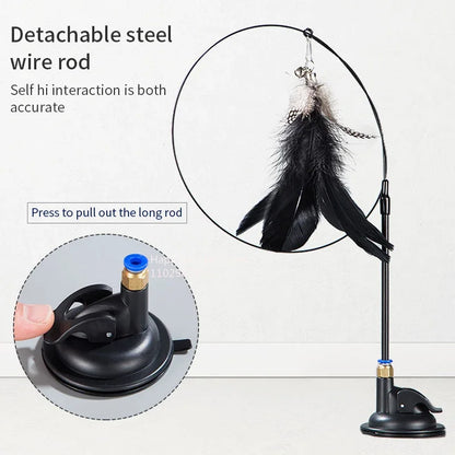 Cat Teaser Stick – Suction Cup Toy with Bell & Feather