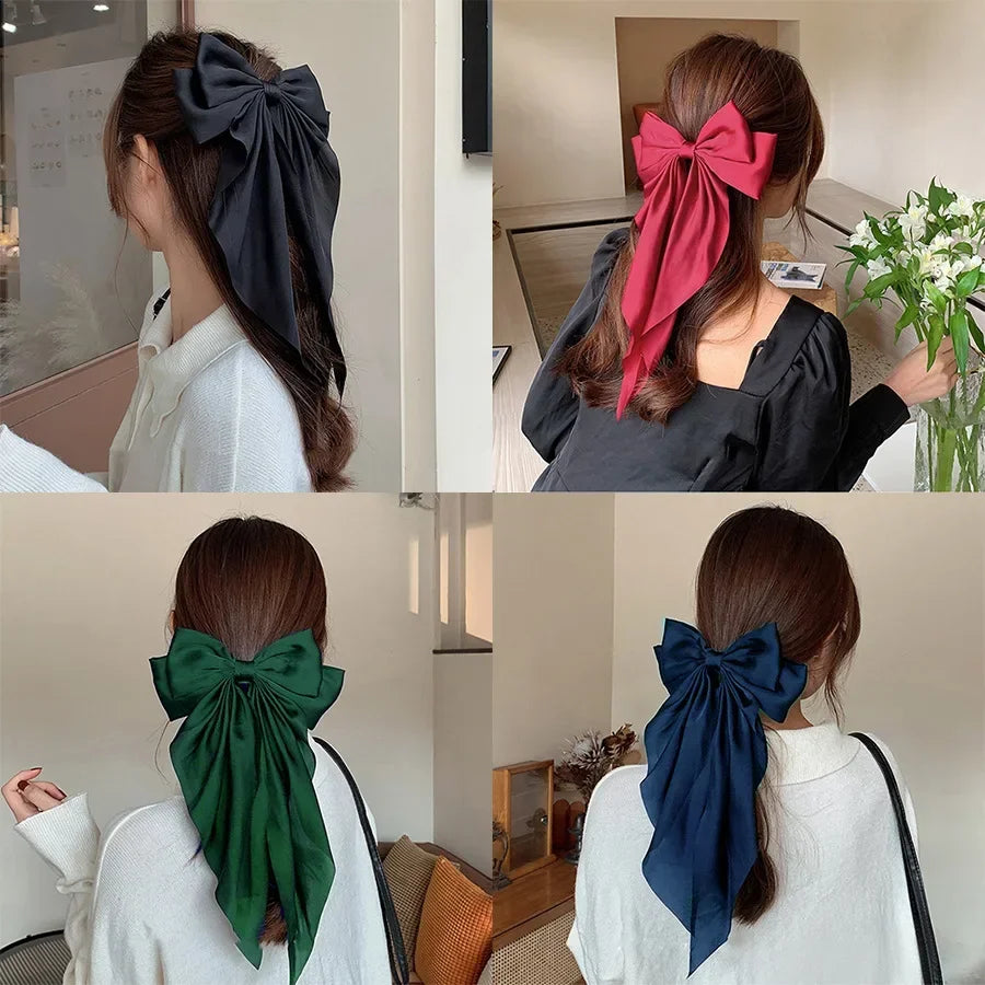 Korean Satin Bow Hair Clip – Large Ribbon Hair Accessory