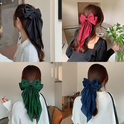 Korean Satin Bow Hair Clip – Large Ribbon Hair Accessory