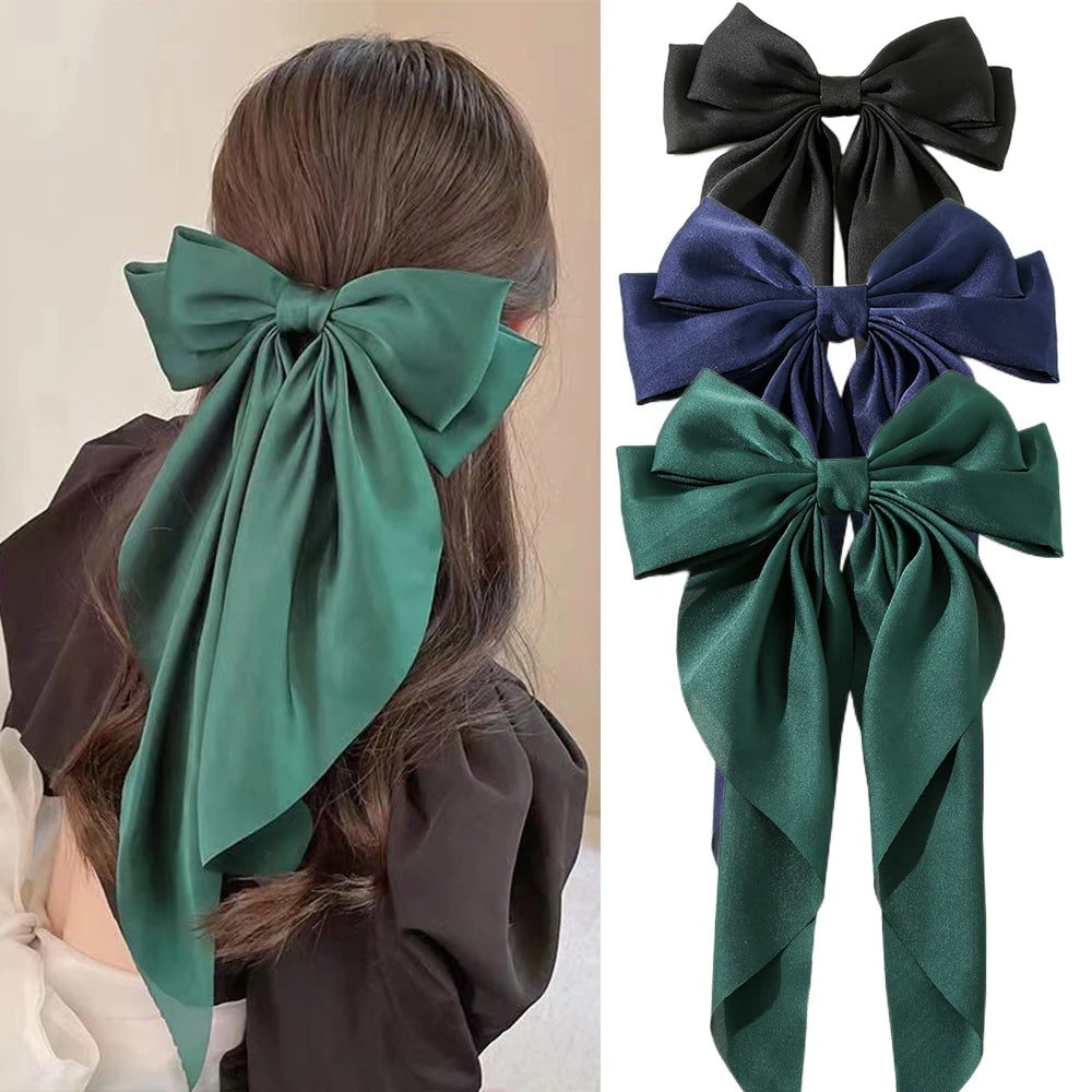 Korean Satin Bow Hair Clip – Large Ribbon Hair Accessory