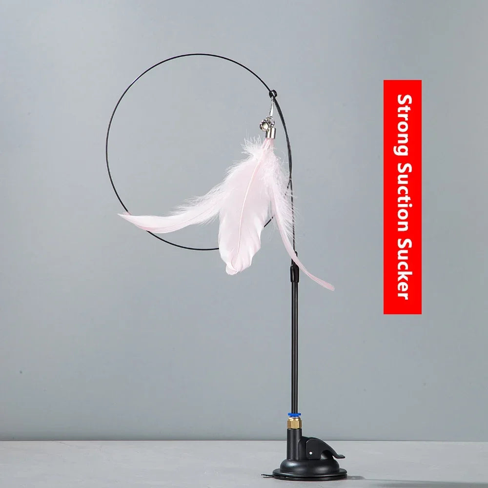Cat Teaser Stick – Suction Cup Toy with Bell & Feather