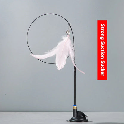 Cat Teaser Stick – Suction Cup Toy with Bell & Feather