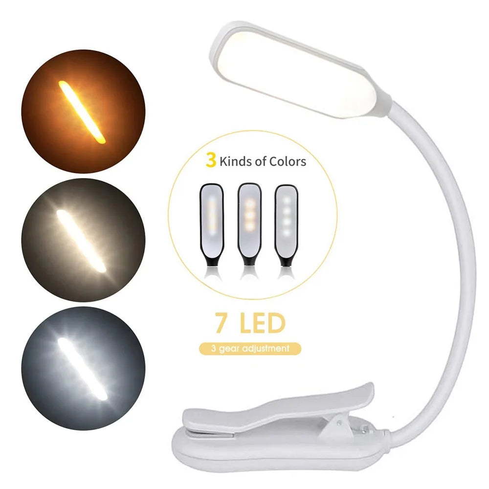 7-LED USB Rechargeable Book Light – Flexible Clip Reading Lamp