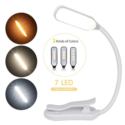 7-LED USB Rechargeable Book Light – Flexible Clip Reading Lamp