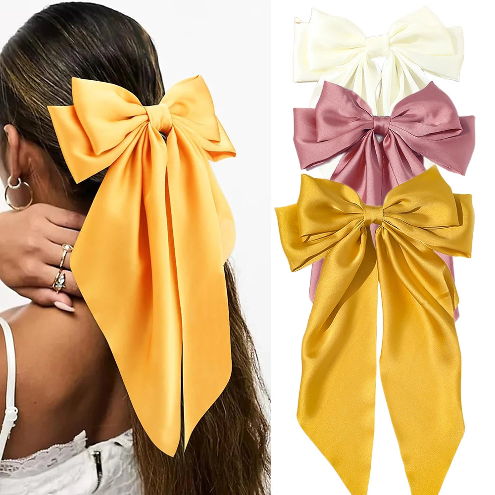 Korean Satin Bow Hair Clip – Large Ribbon Hair Accessory
