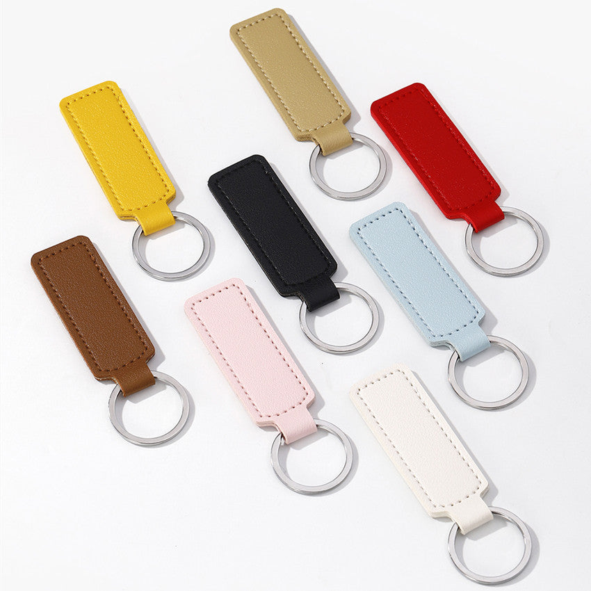Simple PU Leather Business Keychain – European Style Coffee, Red & Pink Leather Strap Key Ring Gift