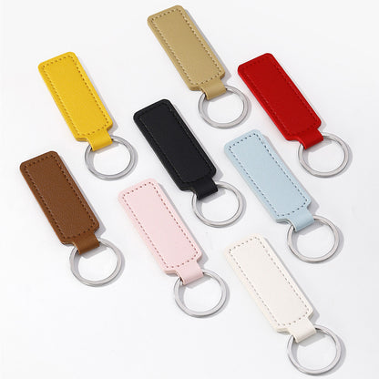 Simple PU Leather Business Keychain – European Style Coffee, Red & Pink Leather Strap Key Ring Gift